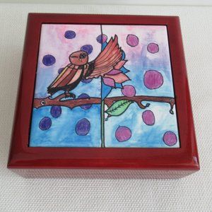 Hand Painted Tile, Wooden Dresser Jewelry Box Trinket Box, Keepsake Box
